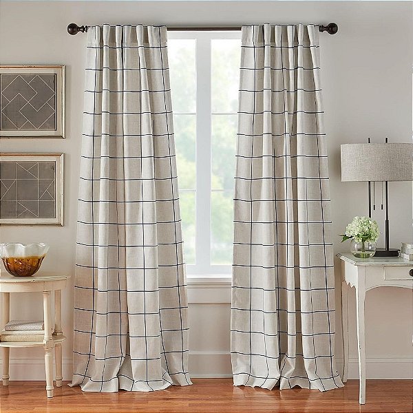 Elrene Home Fashions Brighton Cortina de Janela com Xadrez com Bloqueio de Luz, Sala de Estar e Quarto com Bolsos de Hastes, 52 x 84, Índigo, 1 Painel