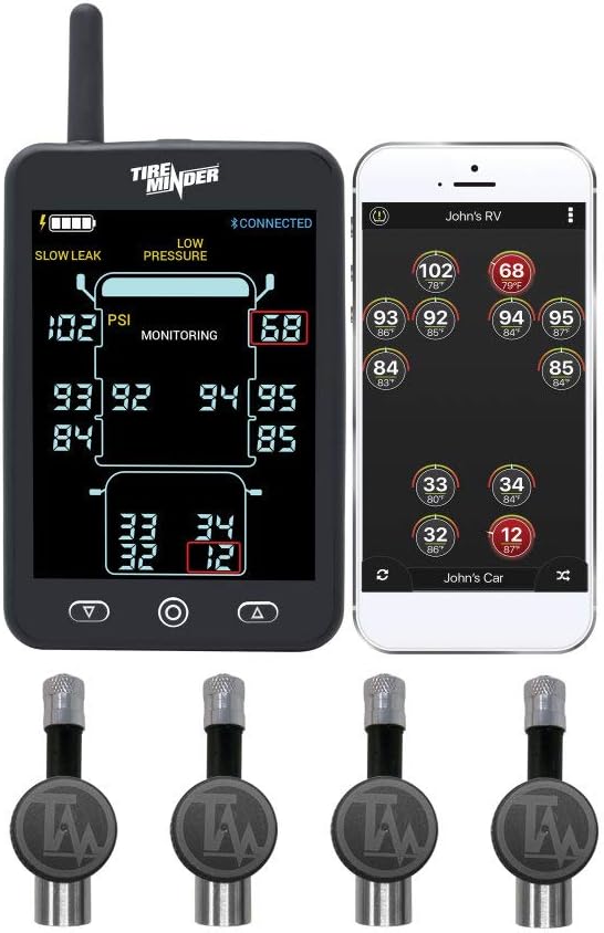 TireMinder Minder Research A1AS RV TPMS com 4 Sensores de Fluxo, Preto
