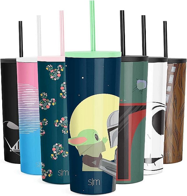 Copo Isolado Simple Modern Star Wars Mandalorian com Tampa Flip e Tampa de Canudo | Presentes para Mulheres e Homens Garrafa de Água Reutilizável de Aço Inoxidável | Caneca de Viagem | Coleção Clássica |