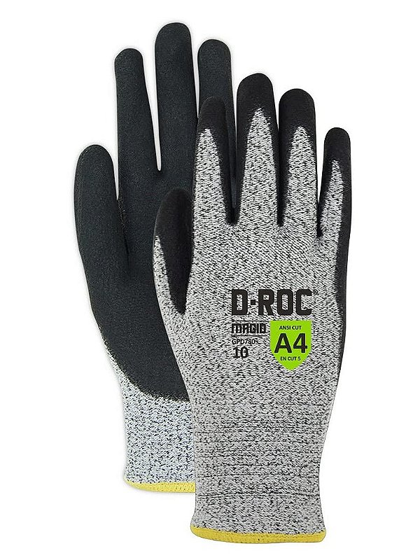 Luvas de trabalho resistentes a corte MAGID Enhanced Liquid-Grip Nível A4, 12 pares, revestimento de nitrilo arenoso (Nitrix), tamanho 7/S, reutilizáveis, concha de hipertexto de 10 gauge (