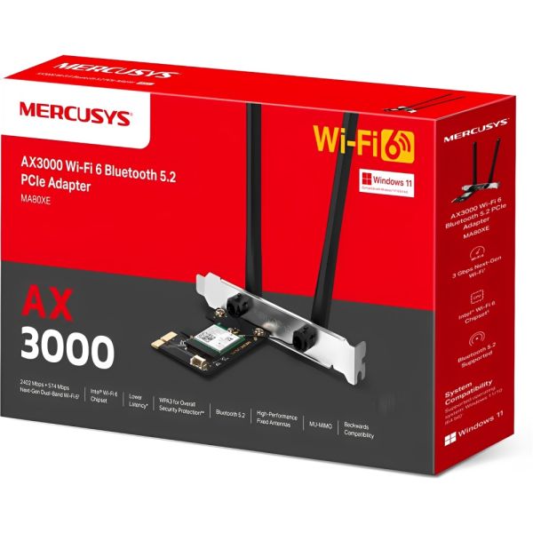 Adaptador Mercusys MA80XE AX3000 PCIE Dual Band Wifi 6 Bluetooth 5.2