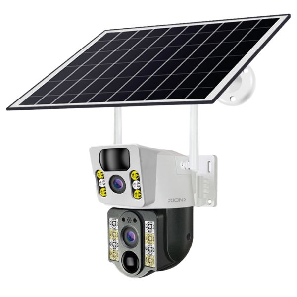 Câmera de Vigilância Dupla IP Xion XI-CCTV82S com Painel Solar 4MP Wifi - Branco/Preto