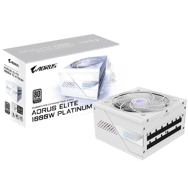 Fonte de Alimentação Gigabyte AORUS ELITE GP-AE1000PM PG5 ICE 1000 W 80 Plus Platinum Modular - Branco