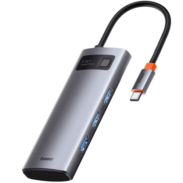 Hub USB-C 5 em 1 Baseus WKWG020013 3 USB-A 3.0+HDMI 4K+USB-C PD - Gray