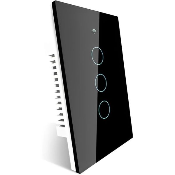 Interruptor de Luz Inteligente Moes WRS-US3-L Wifi + RF 3 Botões - Preto