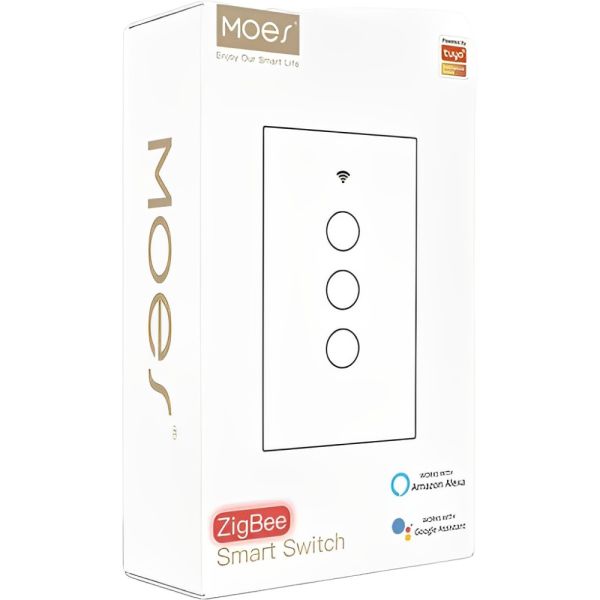 Interruptor de Luz Inteligente Touch Moes Zigbee ZS-US4-LN-BK-MS 4 Botões Wifi - Preto