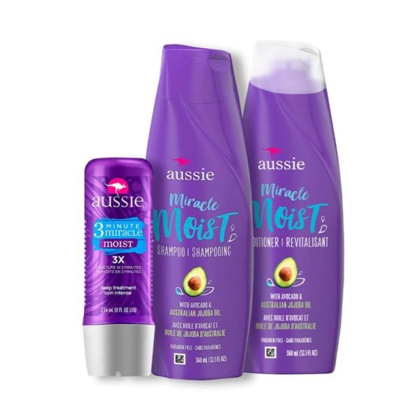 Kit Aussie Miracle Moist Shampoo 360mL + Condicionador 360mL+ Máscara 236mL