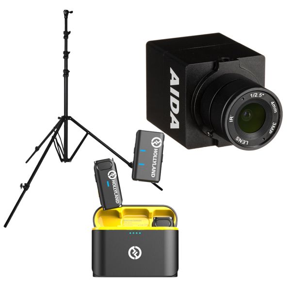 Kit Podcast Câmera AIDA Imaging HD-100A + Microfone Lark M1 Duo + EI-A049 + LS01L + Sistema YoloLiv YoloBox Pro