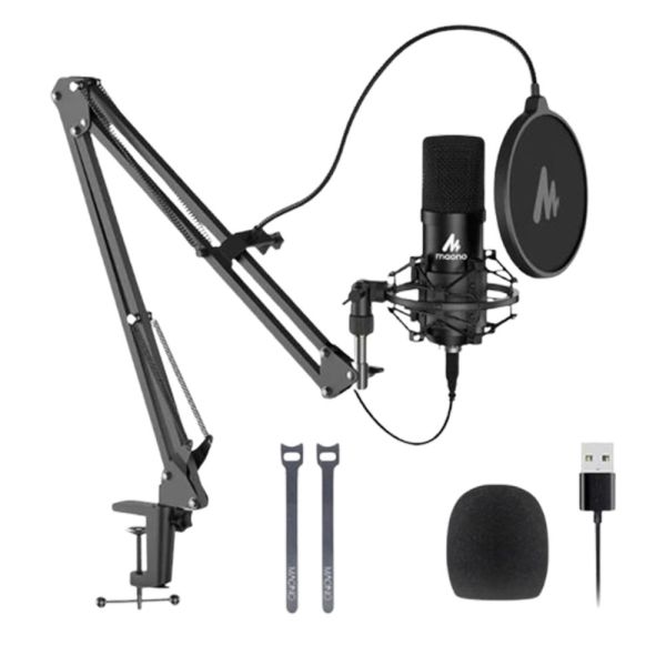 Microfone com Suporte Maono Professional AU-A04 USB - Preto