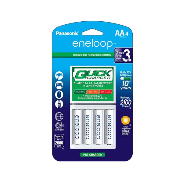 Pilha Recarregável Panasonic Eneloop Quick + Pilha AA - 4 unidades