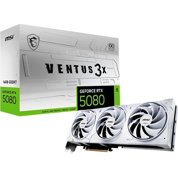 Placa de vídeo MSI GeForce RTX 5080 Ventus 3X OC Edition 16 GB GDDR7 - Branco (912-V531-202)