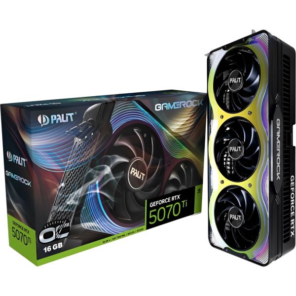 Placa de Vídeo Palit GameRock OC Edition GeForce RTX 5070Ti 16 GB GDDR7 - Black (NE7507TH19T2-GB2030G)