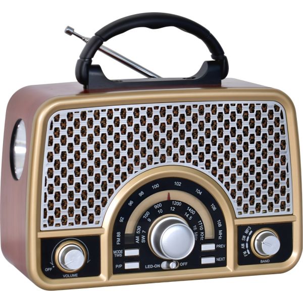 Rádio Portátil Mega Star RX2153BTG AM/FM Bluetooth - Marrom/Dourado