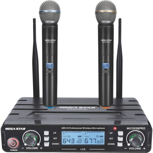 Sistema de Microfones Sem Fio UHF Mega Star MIC5539PRO - Preto