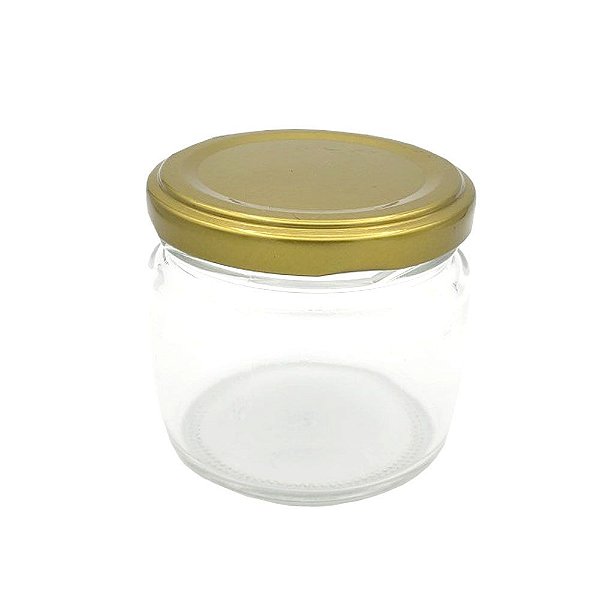 POTE VIDRO REDONDO 110ML TAMPA METAL DOURADO 6X6CM 0088
