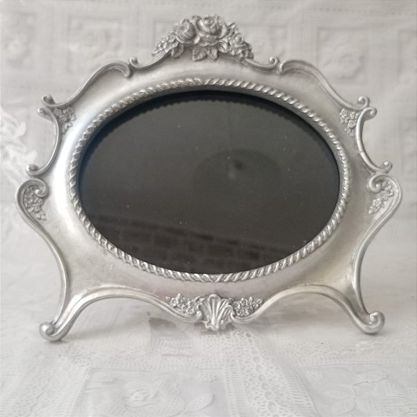 MOLDURA Porta - retrato oval clássico em metal prateado
