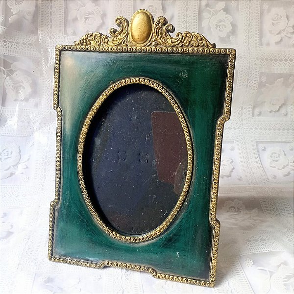 MOLDURA Porta-retrato clássico verde esmeralda e dourado vintage