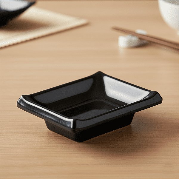 PORTA SHOYU Melamina Retangular Preto 9cm - Pires Para Shoyu Louça Restaurante Japonês Sushiman