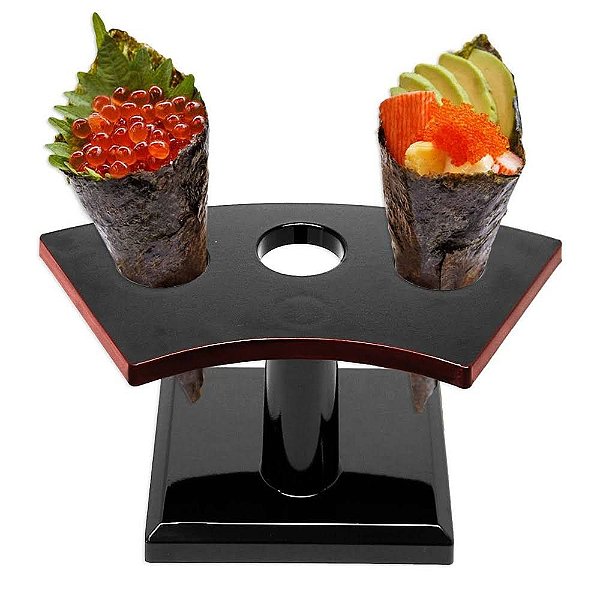 Porta Temaki Preto com Vermelho Com 3 Furos - Suporte Profissional Para Temakis Sushiman Restaurante Japonês