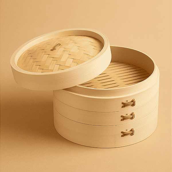 Panela de Bambu Para Cozimento a Vapor Oriental