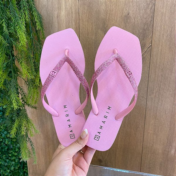 Chinelo Ramarim Rosa Glitter Com Solado de Borracha 221233