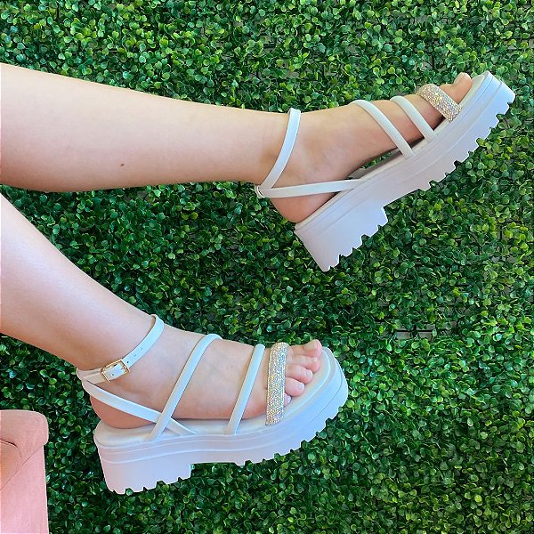 Sandália Papete Ramarim Branco c/ Strass 23382040004