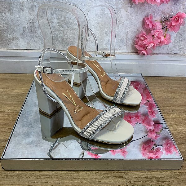 Sandália Salto Bloco Vizzano Branco c/ Brilho 6409218
