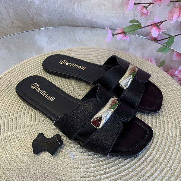 Rasteira Santinelli H Preto em Couro Legítimo 1552085252