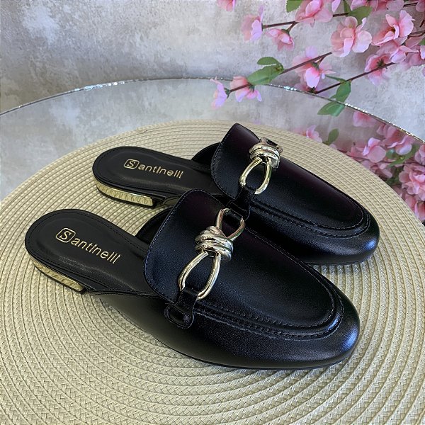 Mule Santinelli Bico Redondo Preto 1654008252