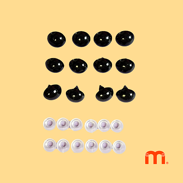 KIT DE OLHOS AMIGURUMI cor preto 20mm com 6 pares