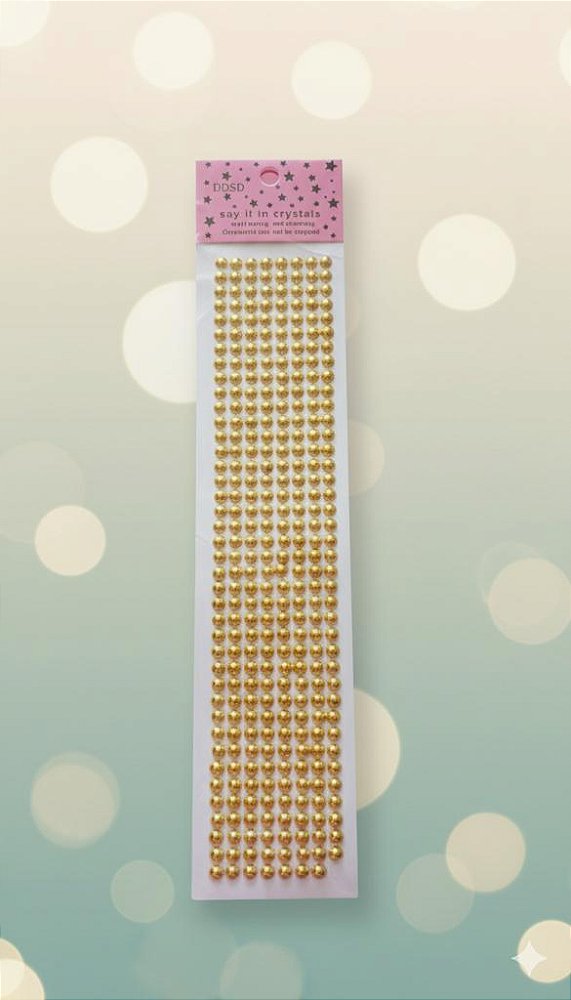 Aplique "Meia Pérola Dourada" 6mm autocolante cartela com 320pcs
