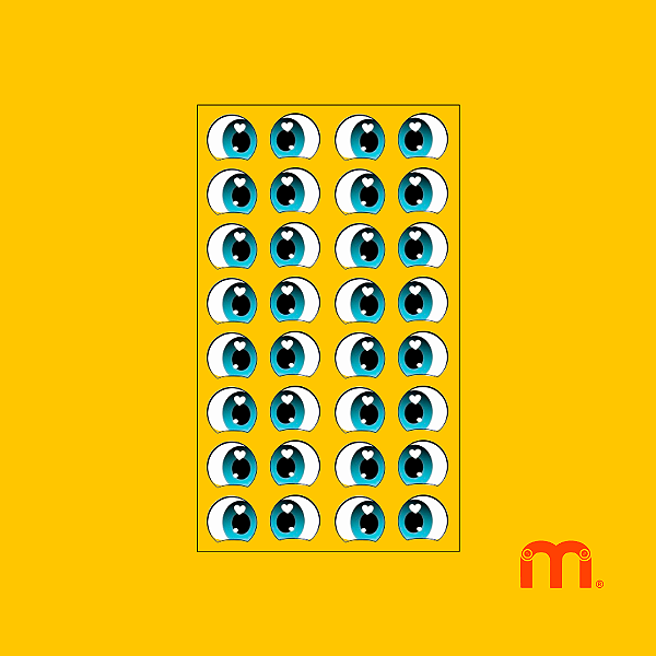 Adesivo Têxtil DTF Olhinhos "HEROI" cartela com 16 pares