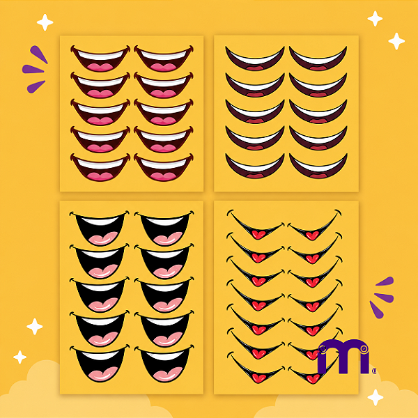 KIT de Adesivos Têxtil DTF – “Sorrisos” com 4 cartelas