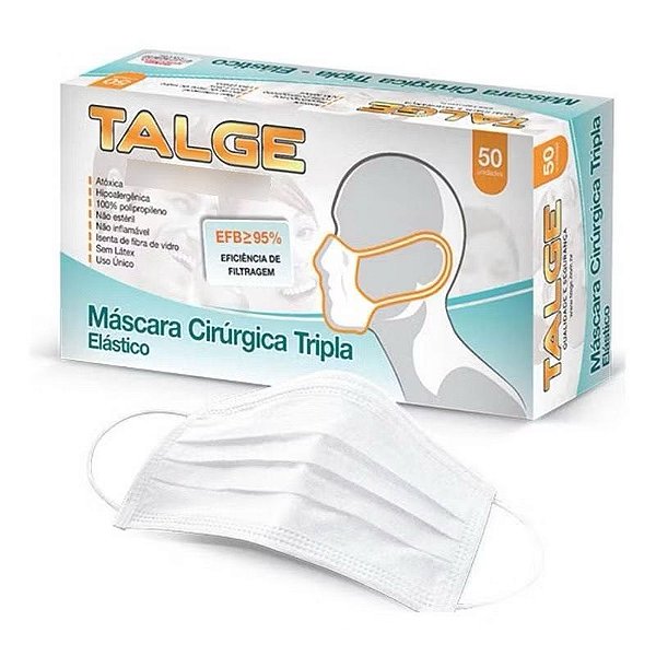 MÁSCARA TRIPLA TNT COM ELÁSTICO PRETA/BRANCA - 50 unidades