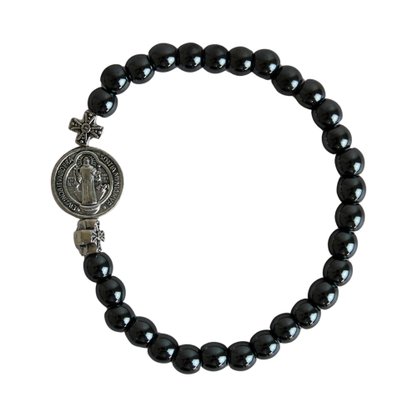 Pulseira Hematita Medalha de São Bento - 5 mm
