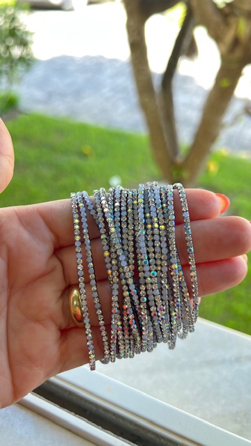 Mix 6 pulseiras de strass com elastano grafite