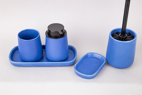 Conjunto Banheiro em Cerâmica | Azul - 5 Peças
