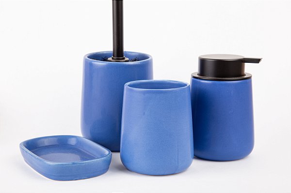 Conjunto Banheiro em Cerâmica | Azul - 4 Peças