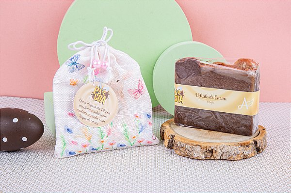 Kit Sabonete em Barra no Saquinho de Algodão Páscoa | Veludo de Cacau - 130 gr.