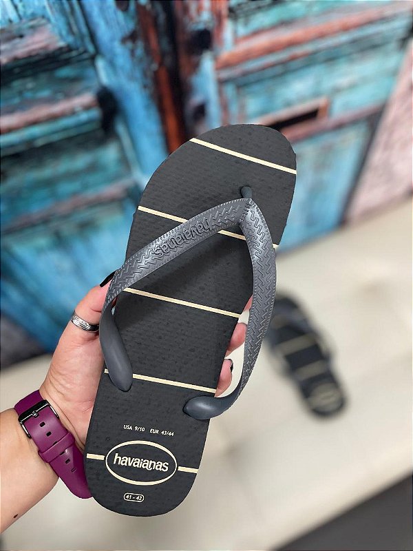 Chinelo Havaianas Masculino Listrado Preto
