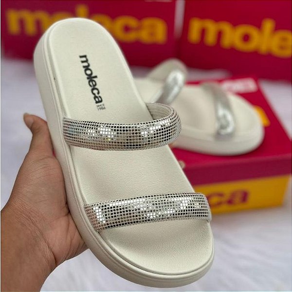 Sandália Moleca Papete Tiras Branca