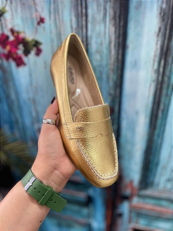 Mocassim Dakota Couro Dourado