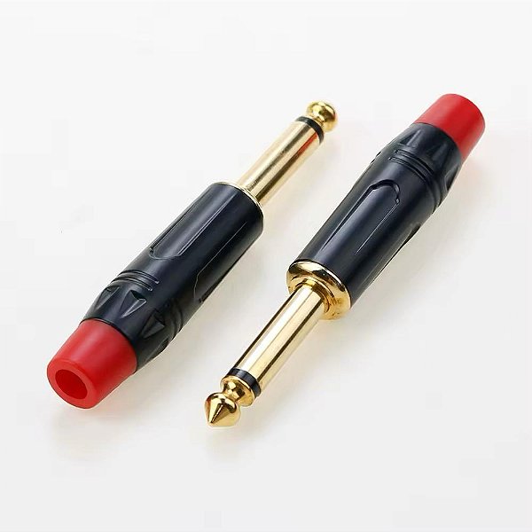 CONECTOR PLUG P10 MONO PRETO/VERMELHO