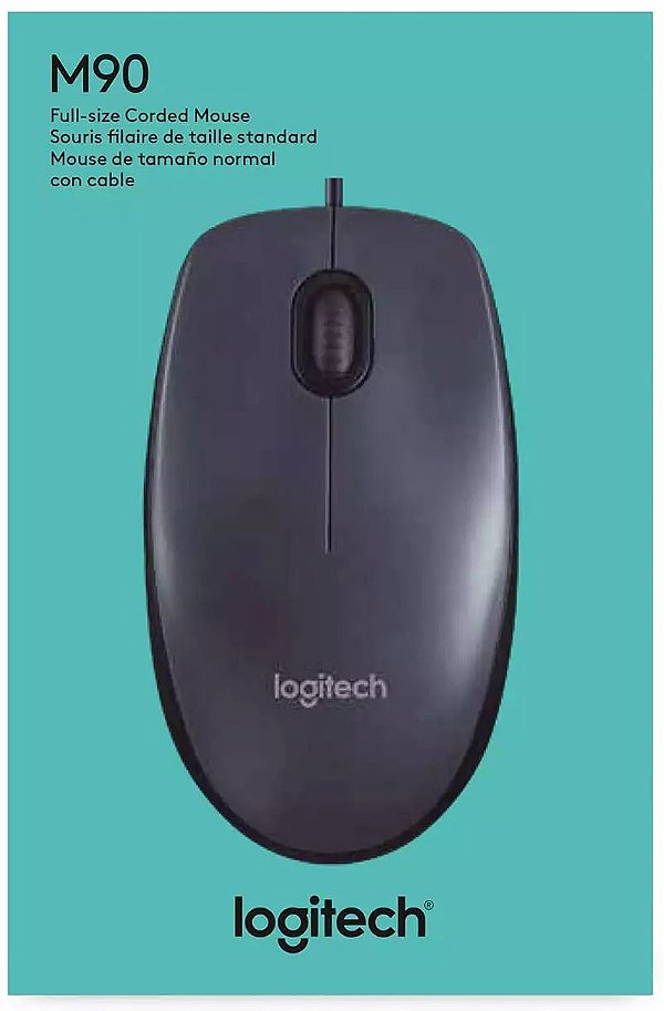 Mouse com fio Logitech M90, Conexão usb e design ambidestro