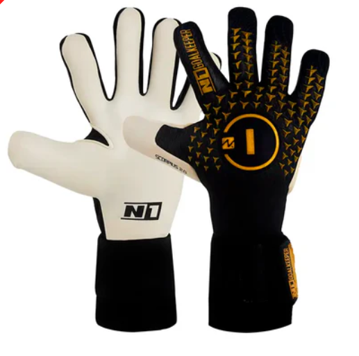 LUVA DE GOLEIRO PROFISSIONAL N1 SCORPIUS GOLD PRETA 2.0 + BRINDE