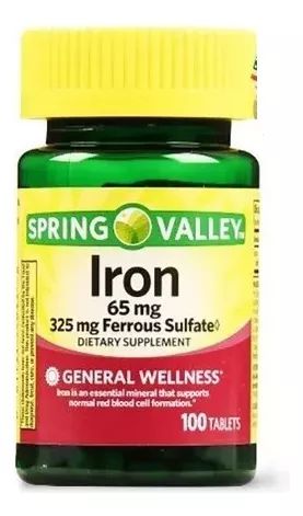 Iron 65mg, 365mg Ferro - Vitamina Spring Valley - 100 und