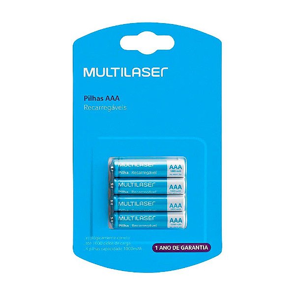 Pilhas recarregáveis AAA - 1000mAh 4 UNID - Multilaser