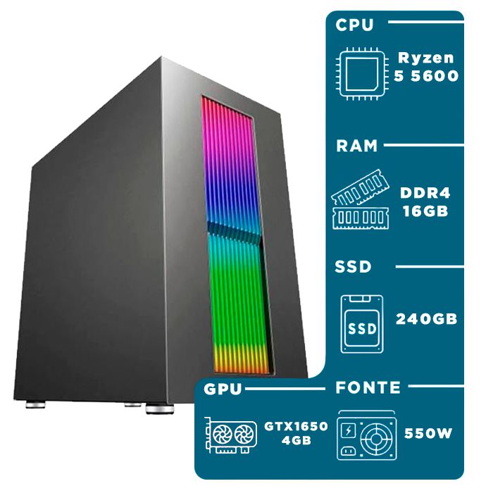 PC GAMER - AMD RYZEN 5 3600 - NVIDIA GEFORCE GTX 1650 - 16GB DDR4 - 240GB SSD - 550W - GABINETE K MEX - CG - XXRU