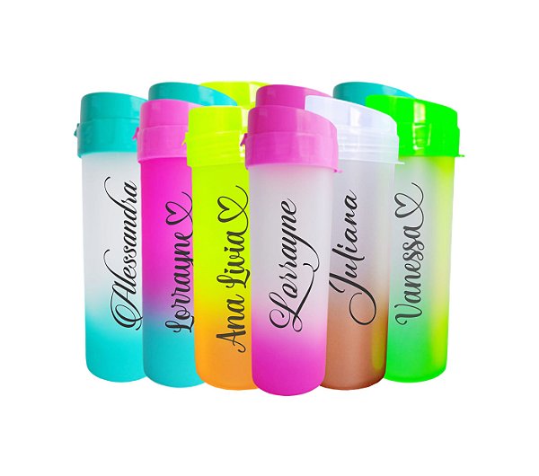 Garrafas Squeeze Degradê com Nome Personalizada Cores Lindas 475ml