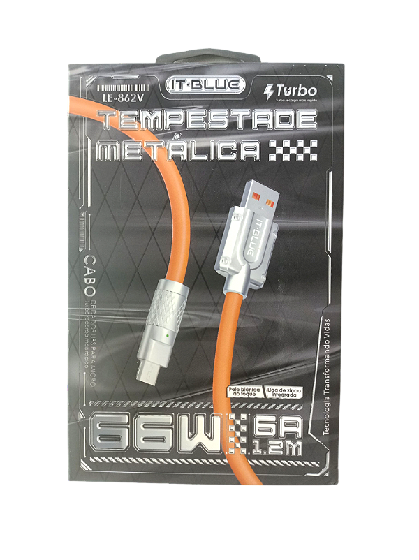 Cabo USB V8 Tempestade Metálica Turbo 66W 6A